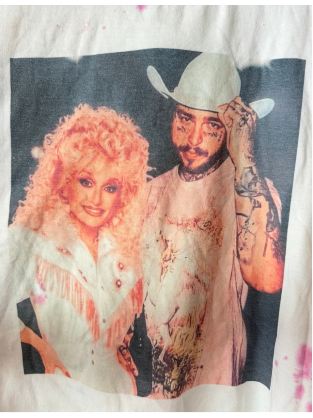 Women's Gildan Dolly Parton & Post Malone Sweatshirt White Pink 2XL